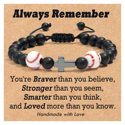Eastern Mystiques Black Matte Sports Bracelet 8mm Black Matte Beads Black Gallstone Cross Woven Black Matte Baseball Bracelet