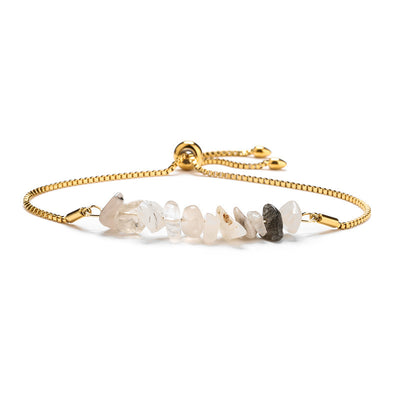 Eastern Mystiques Natural Crystal Bracelet Crushed Stone Beaded Handmade Adjustable Stainless Steel Chain Bracelet