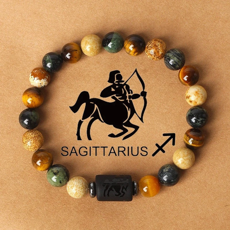 Eastern Mystiques 18cm Natural Stone Bracelet Bead Bracelet Twelve Constellations Tiger Eye Stone Picture Stone Bracelet Jewelry Bangle