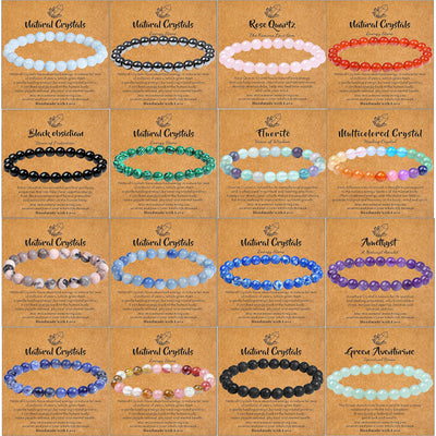 Eastern Mystiques Natural Stone Bracelet Handmade Beaded Pink Zebra Amethyst Elastic Cord Jewelry Card Accessories