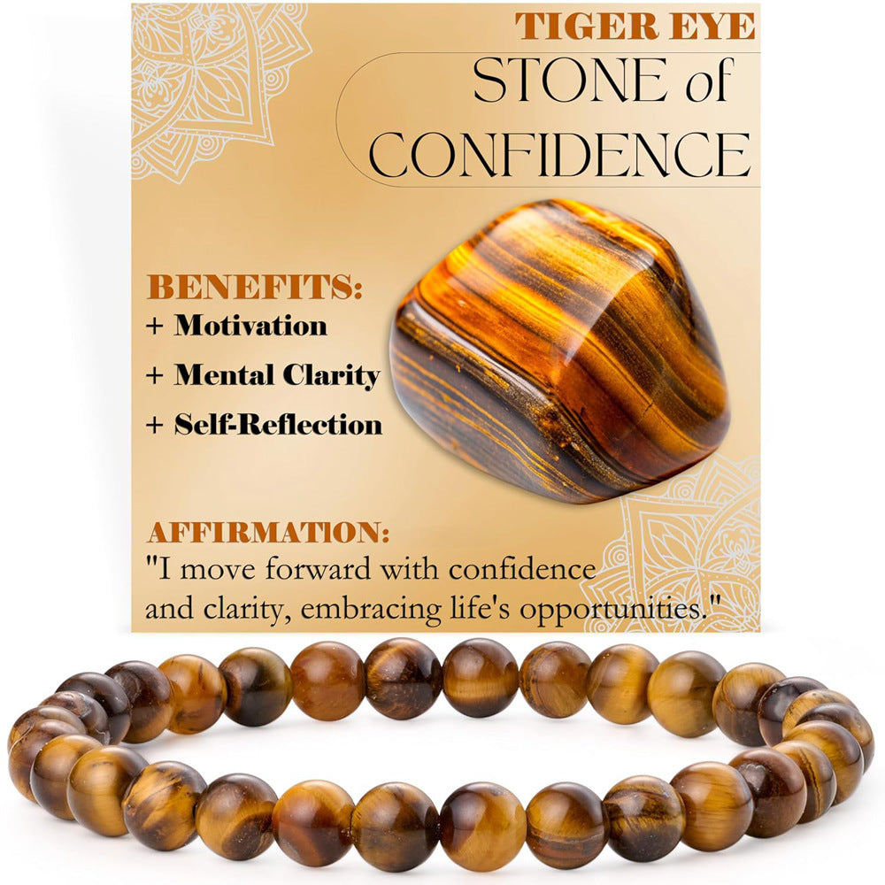 Eastern Mystiques 6mm Natural Stone Obsidian Amazonite Beaded Bracelet Elastic Cord Bracelet with Card