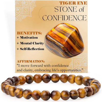 Eastern Mystiques 6mm Natural Stone Obsidian Amazonite Beaded Bracelet Elastic Cord Bracelet with Card