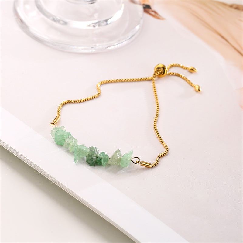 Eastern Mystiques Natural Crystal Bracelet Crushed Stone Beaded Handmade Adjustable Stainless Steel Chain Bracelet