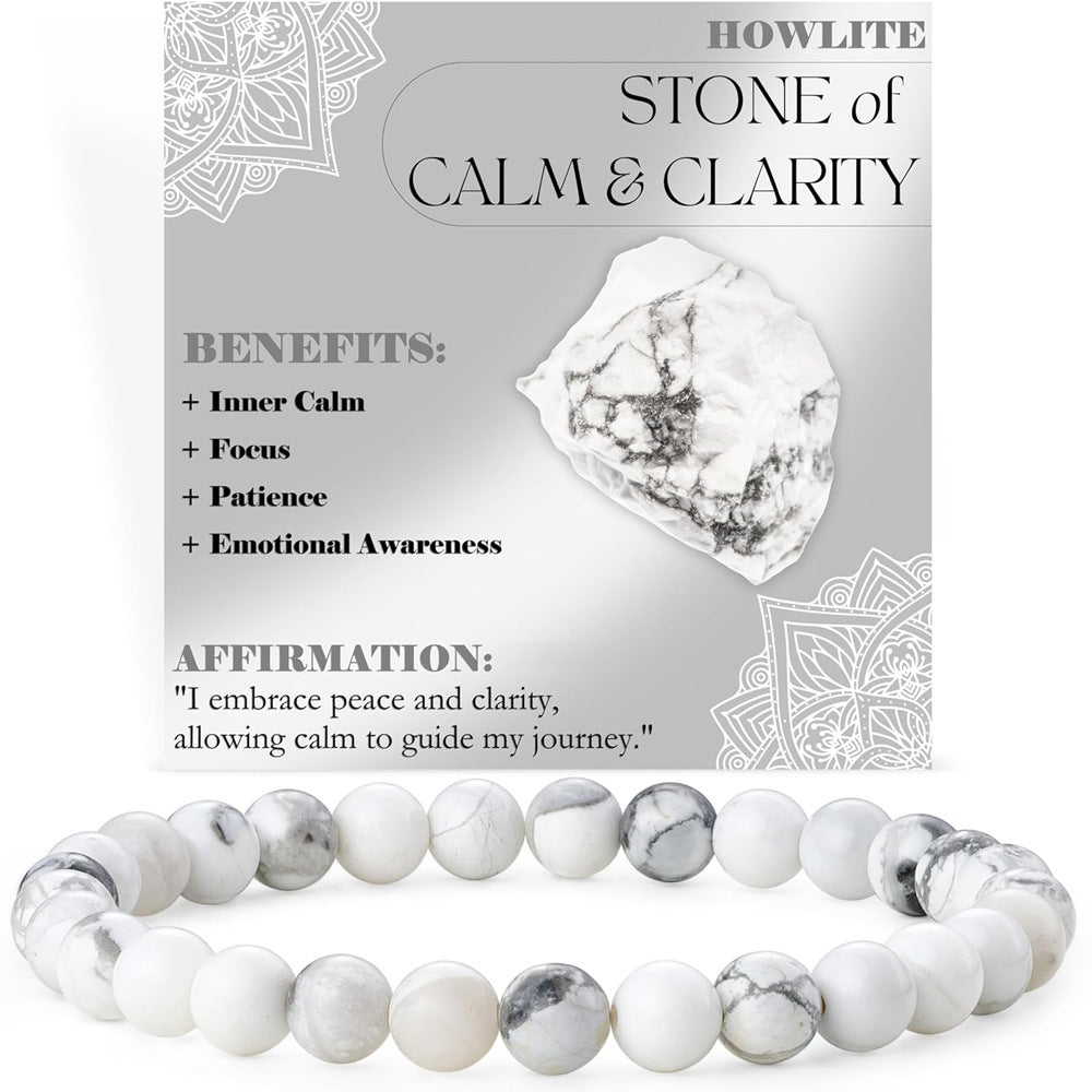 Eastern Mystiques 6mm Natural Stone Obsidian Amazonite Beaded Bracelet Elastic Cord Bracelet with Card