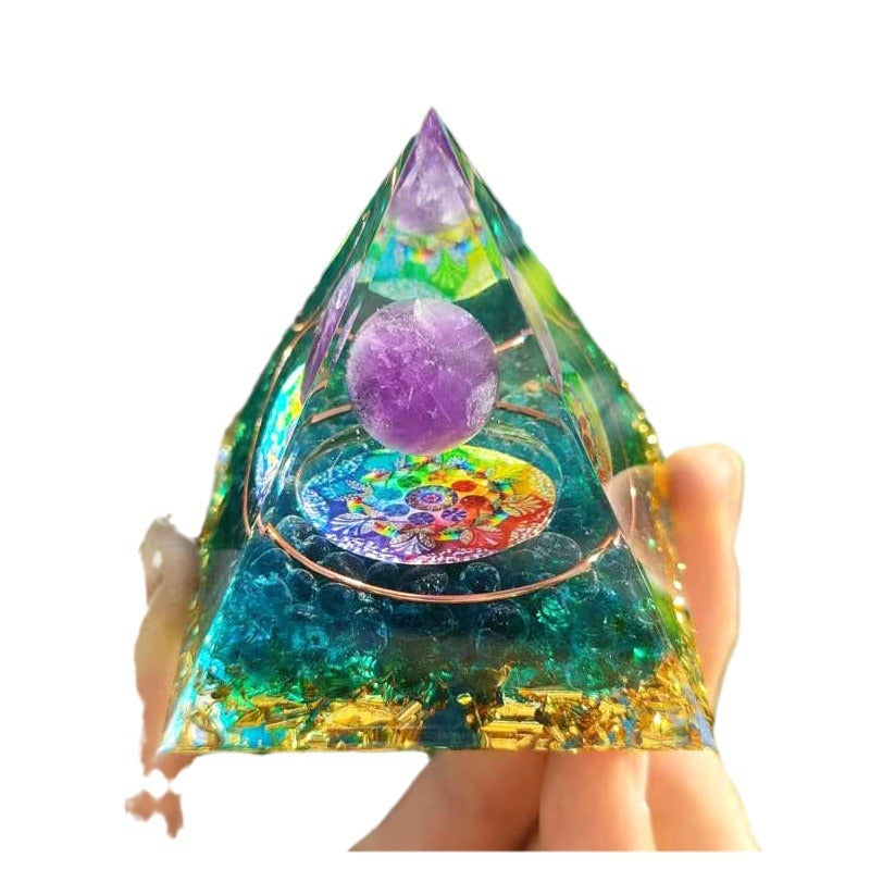 Eastern Mystiques Crystal Ball Pyramid5.6Centimeter Crystal Crushed Stone Epoxy Resin Home Handmade Ornament1