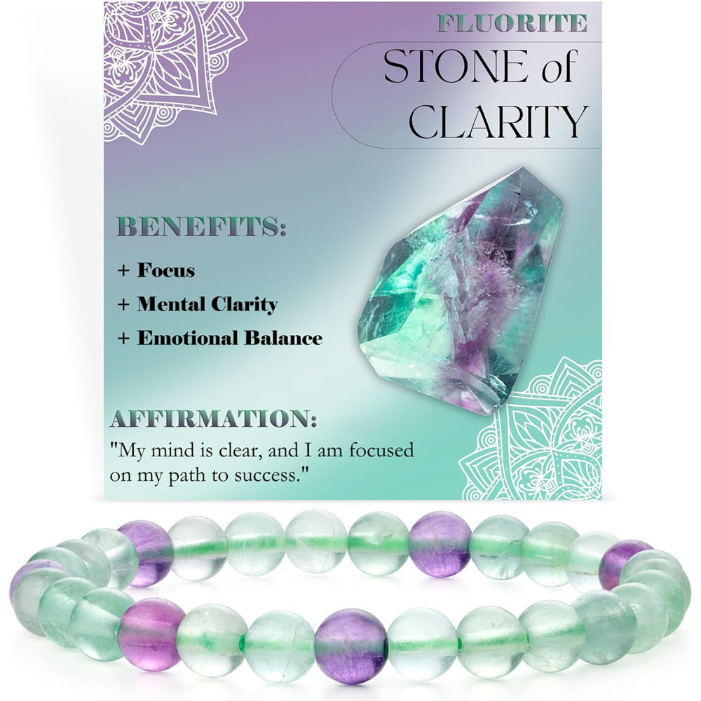 Eastern Mystiques 6mm Natural Stone Obsidian Amazonite Beaded Bracelet Elastic Cord Bracelet with Card