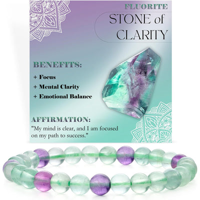 Eastern Mystiques 6mm Natural Stone Obsidian Amazonite Beaded Bracelet Elastic Cord Bracelet with Card