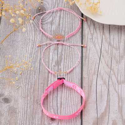 Eastern Mystiques Printed Letter WWJD Turquoise Cross Bracelet Pearl Pink Crystal Soft Clay Beaded Bracelet 5-Piece Set Jewelry for Women