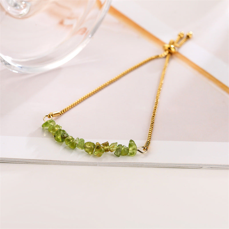 Eastern Mystiques Natural Crystal Bracelet Crushed Stone Beaded Handmade Adjustable Stainless Steel Chain Bracelet
