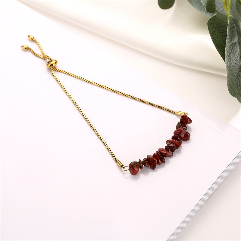 Eastern Mystiques Natural Crystal Bracelet Crushed Stone Beaded Handmade Adjustable Stainless Steel Chain Bracelet