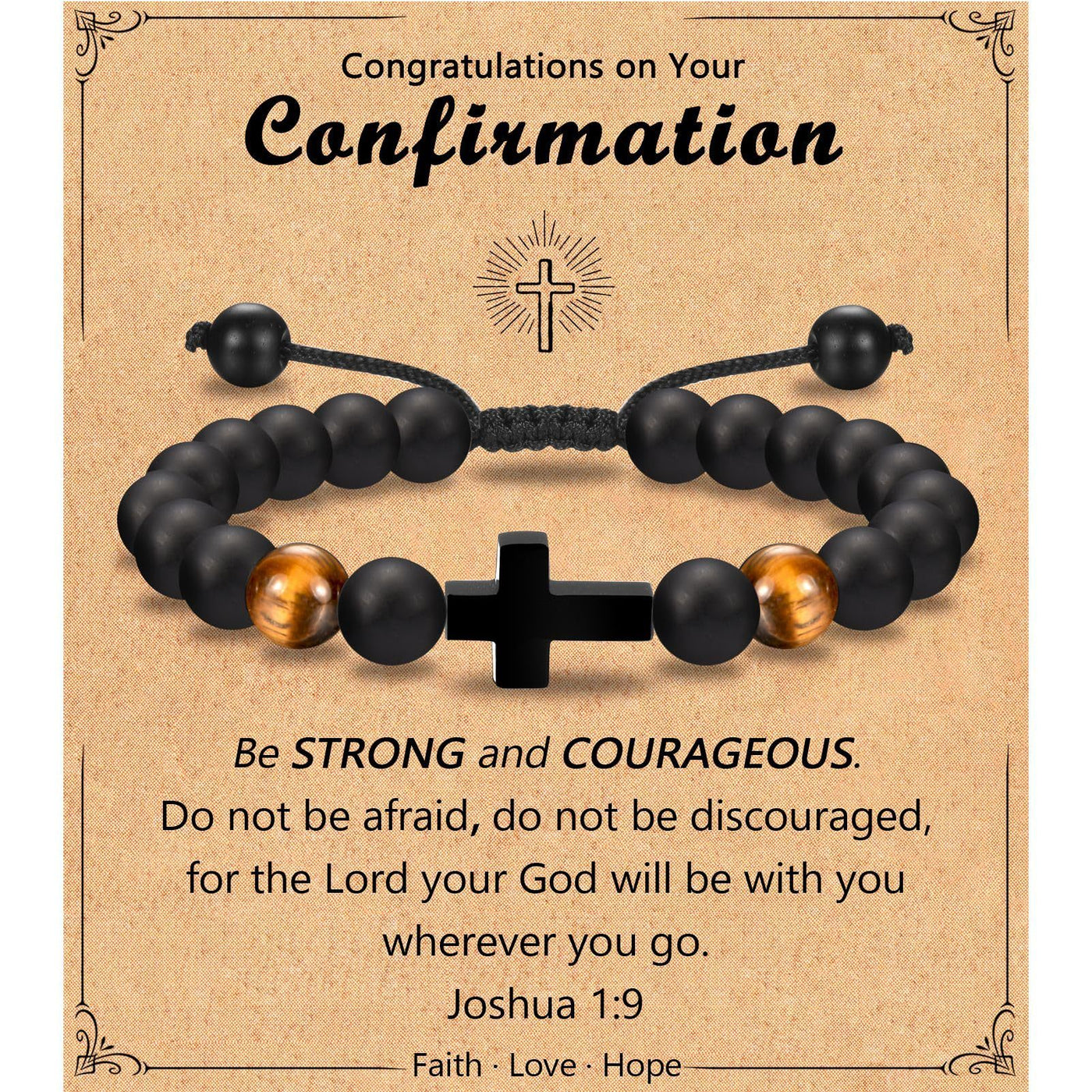 Eastern Mystiques Black Matte Beaded Bracelet Faith Cross Gift Adjustable Black Matte Tiger Eye Stone Cross Bracelet