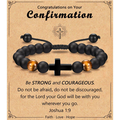 Eastern Mystiques Black Matte Beaded Bracelet Faith Cross Gift Adjustable Black Matte Tiger Eye Stone Cross Bracelet