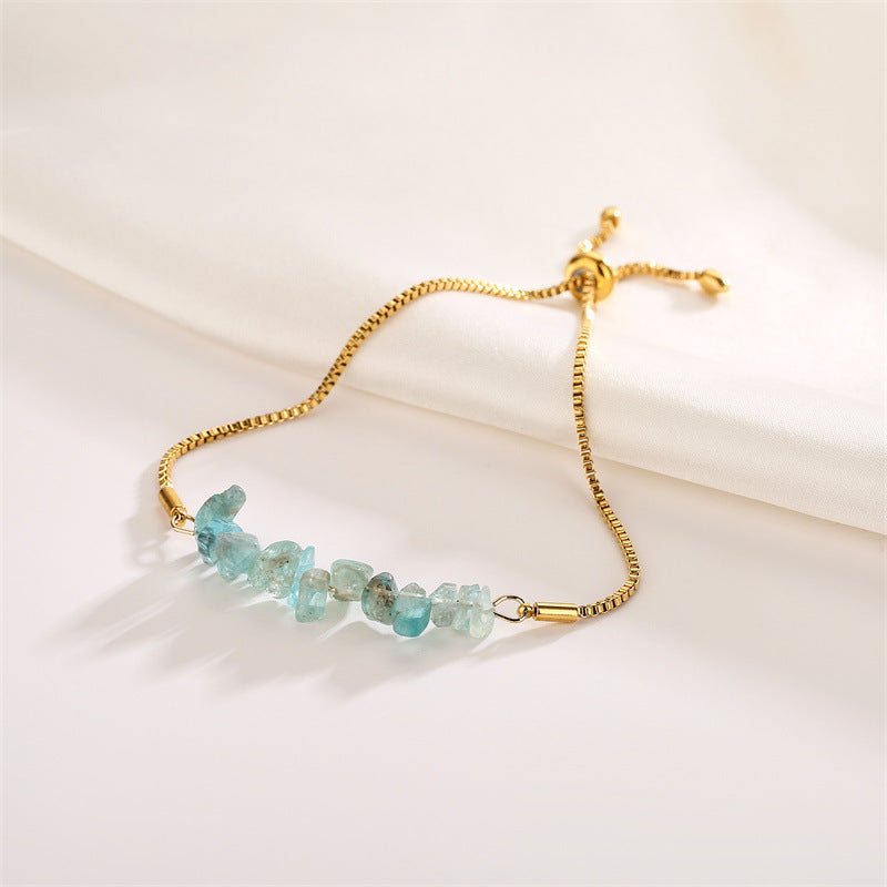 Eastern Mystiques Natural Crystal Bracelet Crushed Stone Beaded Handmade Adjustable Stainless Steel Chain Bracelet