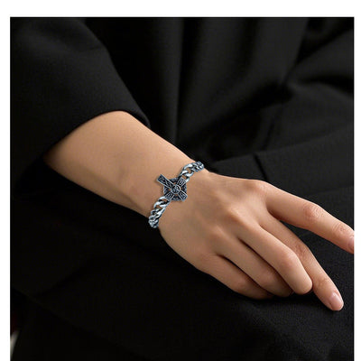 Eastern Mystiques 2025 Stainless Steel Hip-Hop Blackened Retro Men's Cross Bracelet Personality Trend Geometric Cool Style Hot Item