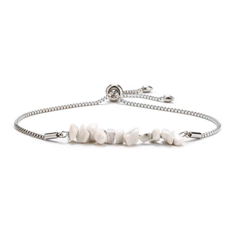 Eastern Mystiques Natural Crystal Bracelet Crushed Stone Beaded Handmade Adjustable Stainless Steel Chain Bracelet