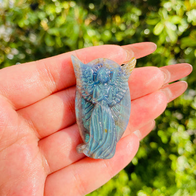 Eastern Mystiques Wholesale Natural Labradorite Carvings European and American Hot-Selling Angel Butterfly Pendant Ornaments Gray Moonstone