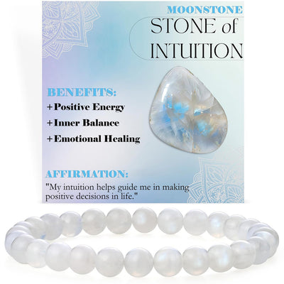 Eastern Mystiques 6mm Natural Stone Obsidian Amazonite Beaded Bracelet Elastic Cord Bracelet with Card