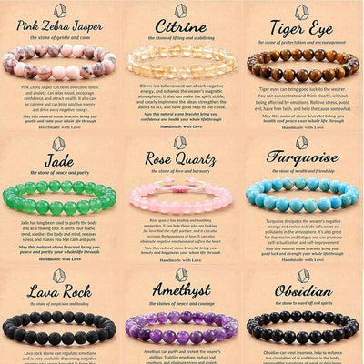 Eastern Mystiques Hot Selling Natural Stone with Card Paper Beaded Elastic Cord Bracelet Crystal Agate Tiger Eye Stone Wholesale Bracelet Jewelry