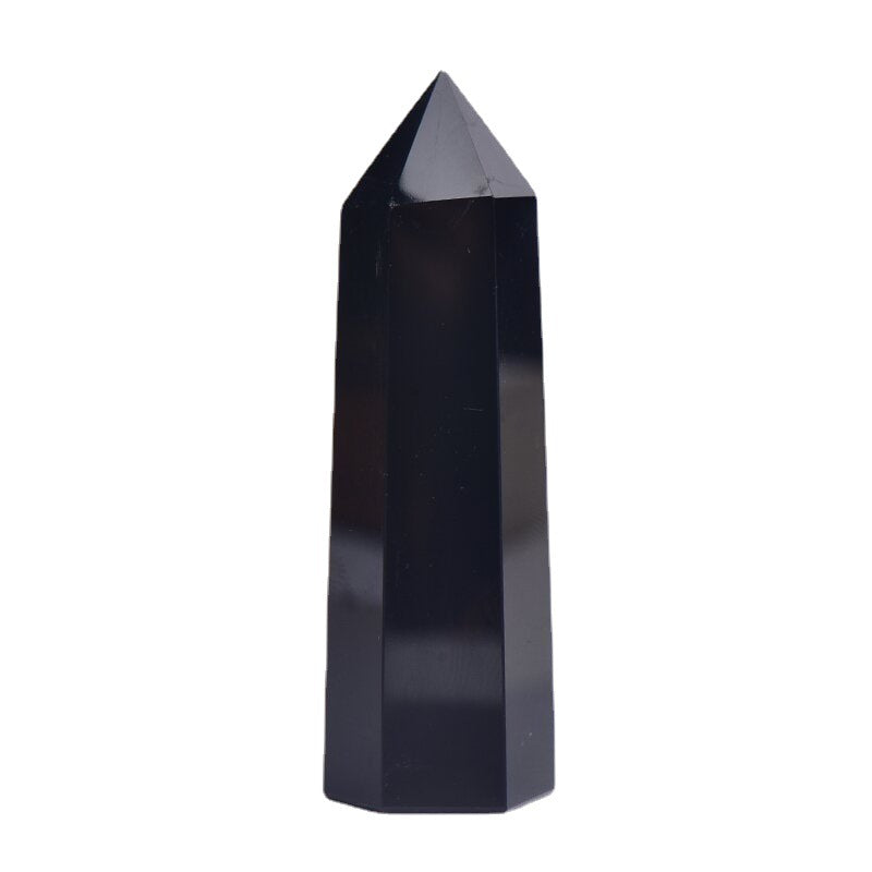 Eastern Mystiques Natural Obsidian Crystal Column Obsidian Single Point Column Hexagonal Prism Ornament Crystal Raw Stone Ornament Home Decoration