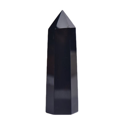 Eastern Mystiques Natural Obsidian Crystal Column Obsidian Single Point Column Hexagonal Prism Ornament Crystal Raw Stone Ornament Home Decoration