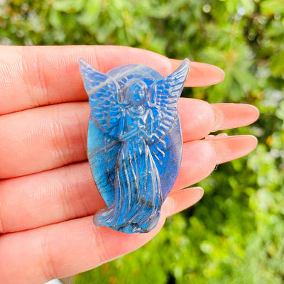 Eastern Mystiques Wholesale Natural Labradorite Carvings European and American Hot-Selling Angel Butterfly Pendant Ornaments Gray Moonstone