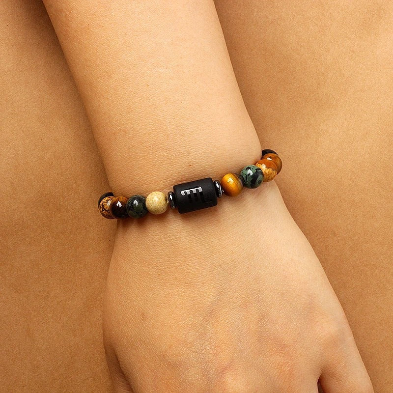 Eastern Mystiques 18cm Natural Stone Bracelet Bead Bracelet Twelve Constellations Tiger Eye Stone Picture Stone Bracelet Jewelry Bangle