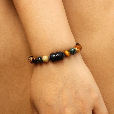 Eastern Mystiques 18cm Natural Stone Bracelet Bead Bracelet Twelve Constellations Tiger Eye Stone Picture Stone Bracelet Jewelry Bangle
