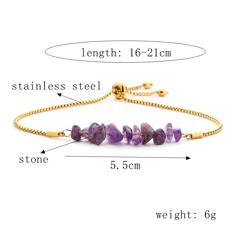 Eastern Mystiques Natural Crystal Bracelet Crushed Stone Beaded Handmade Adjustable Stainless Steel Chain Bracelet
