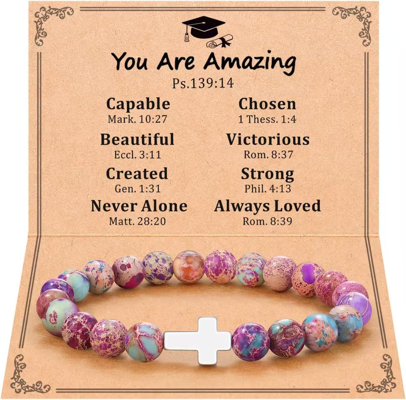 Eastern Mystiques Purple Flower Emperor Stone Woven Bracelet 8mm Adjustable Alloy Cross Pendant Emperor Stone Cross Bracelet