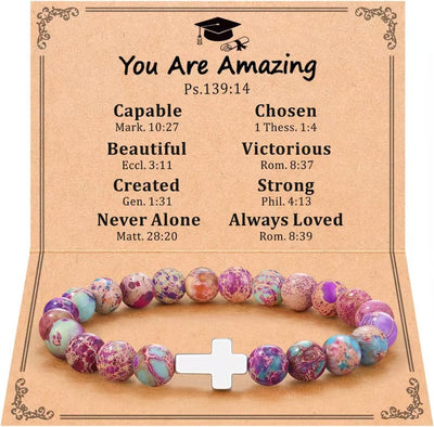 Eastern Mystiques Purple Flower Emperor Stone Woven Bracelet 8mm Adjustable Alloy Cross Pendant Emperor Stone Cross Bracelet