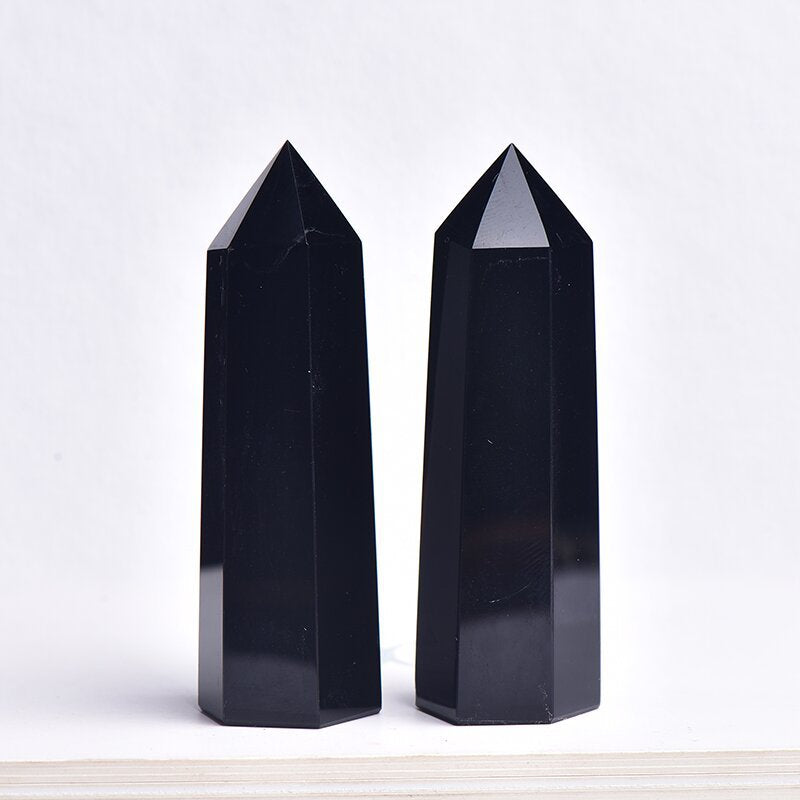 Eastern Mystiques Natural Obsidian Crystal Column Obsidian Single Point Column Hexagonal Prism Ornament Crystal Raw Stone Ornament Home Decoration
