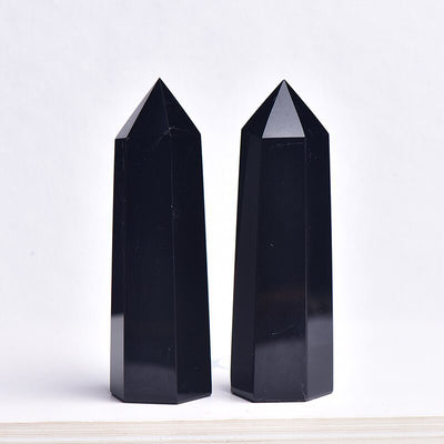 Eastern Mystiques Natural Obsidian Crystal Column Obsidian Single Point Column Hexagonal Prism Ornament Crystal Raw Stone Ornament Home Decoration