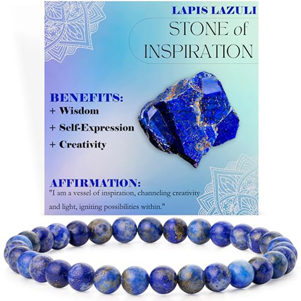 Eastern Mystiques 6mm Natural Stone Obsidian Amazonite Beaded Bracelet Elastic Cord Bracelet with Card